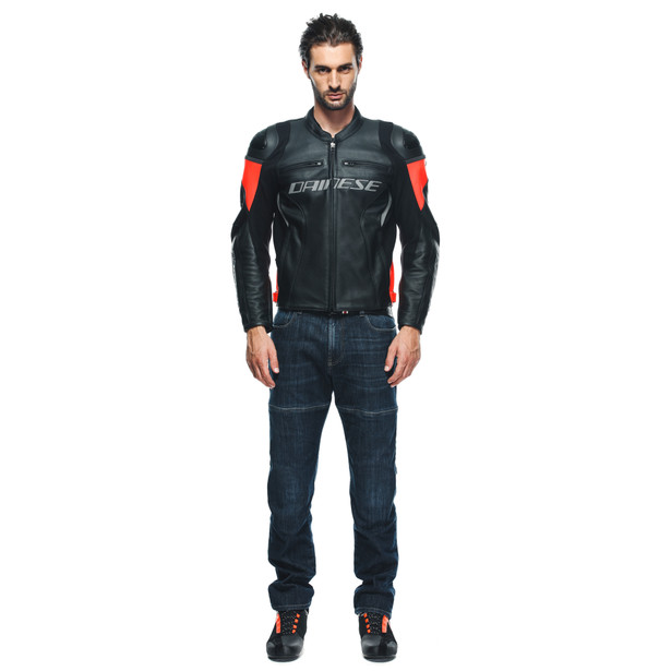 racing-4-leather-jacket-black-fluo-red image number 2